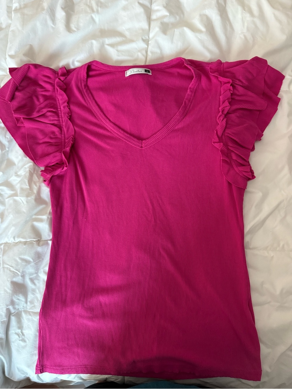 Dexter Hot Pink V-Neck Ruffle Sleeve Top